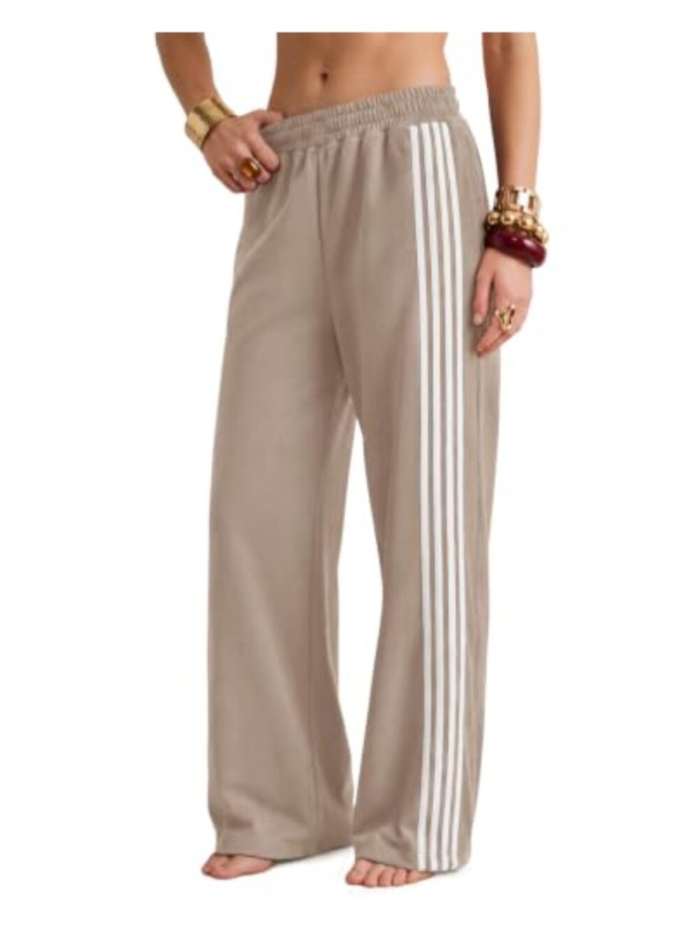 Wide Leg Fleece Lined Striped Sweatpants Pockets Low Rise